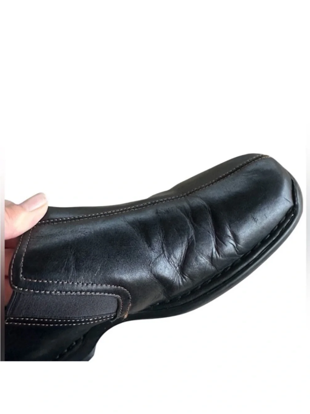 Cole Haan Black Comfortable Leather Slip-On Dress Loafers with Brown Heel Panel